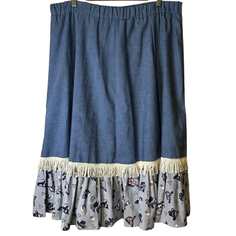 Prairie Cottage Midi Skirt Western Ranch Folk Art Vintage Handmade Rodeo Cowgirl